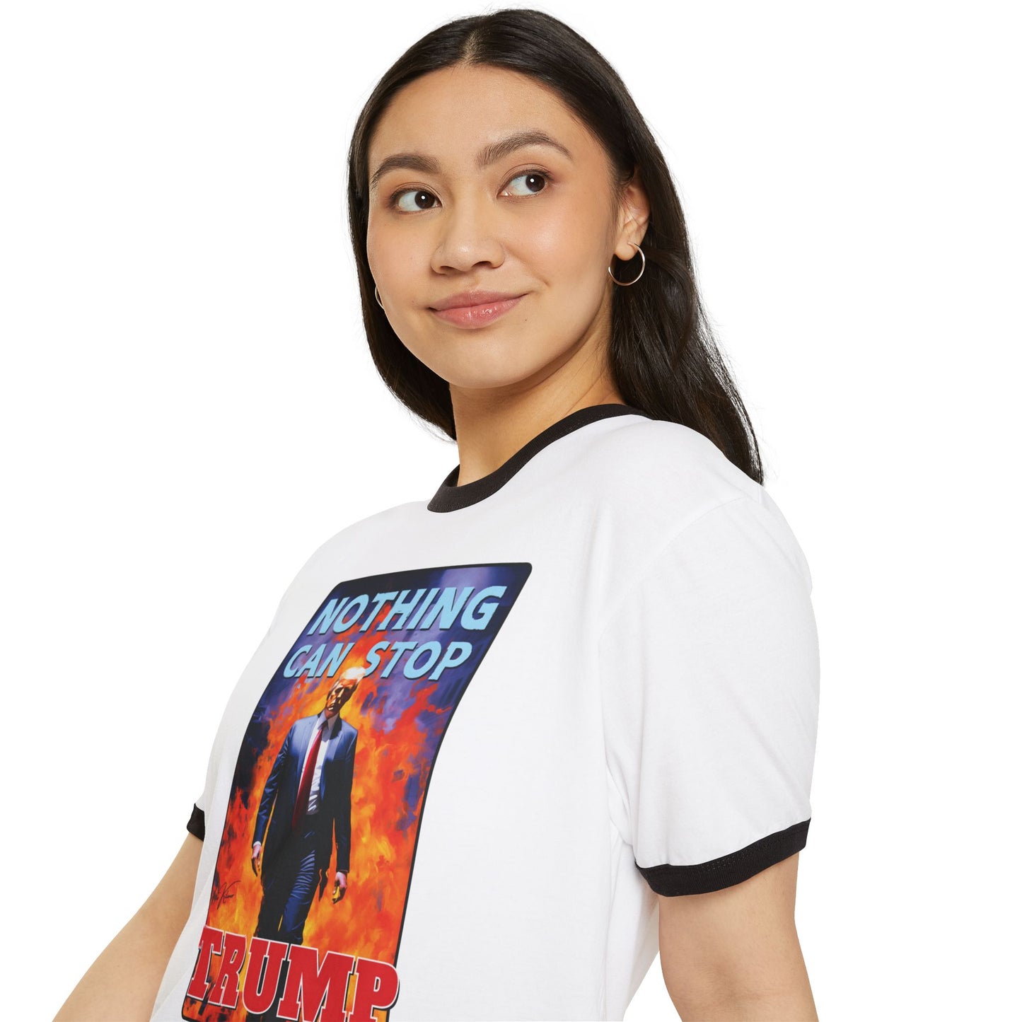 "Nothing Can Stop Trump", Unisex Cotton Ringer T-Shirt