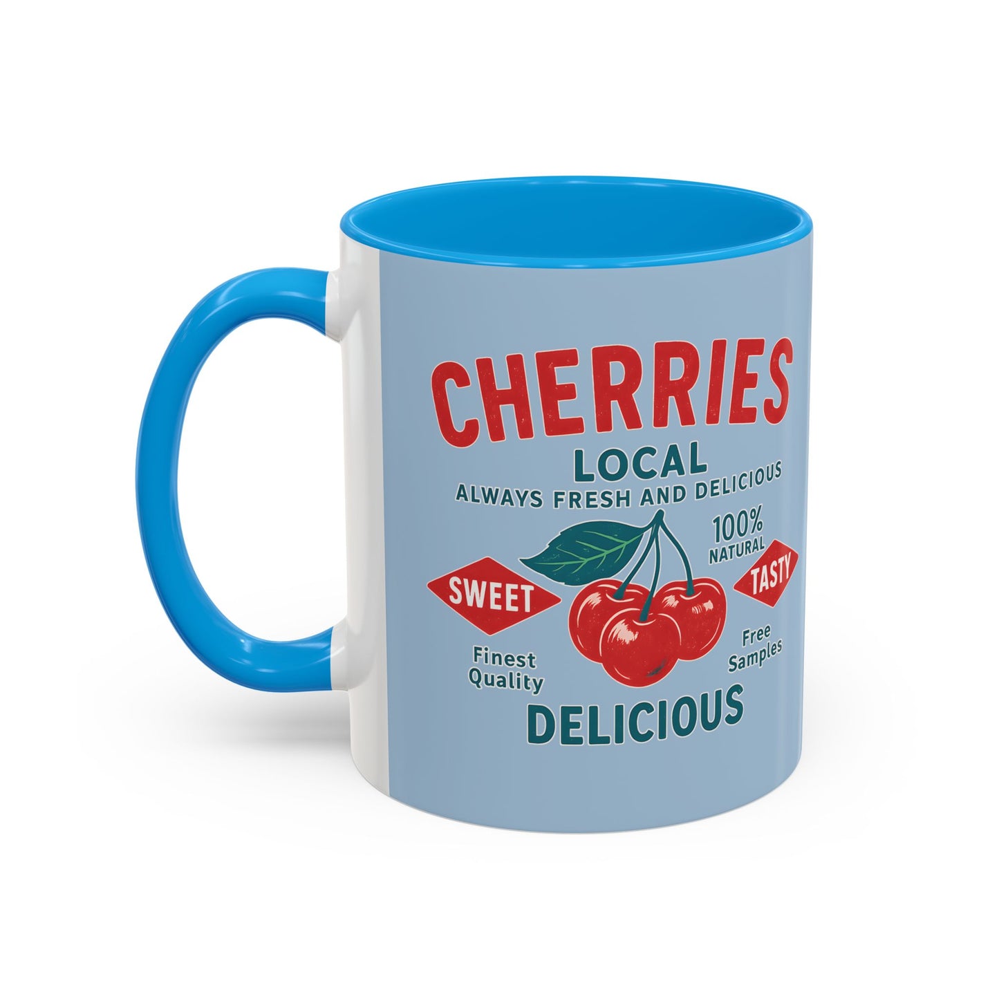 "Delicious Cherries", Colorful Mugs (11oz, 15oz) (Retro Sky)