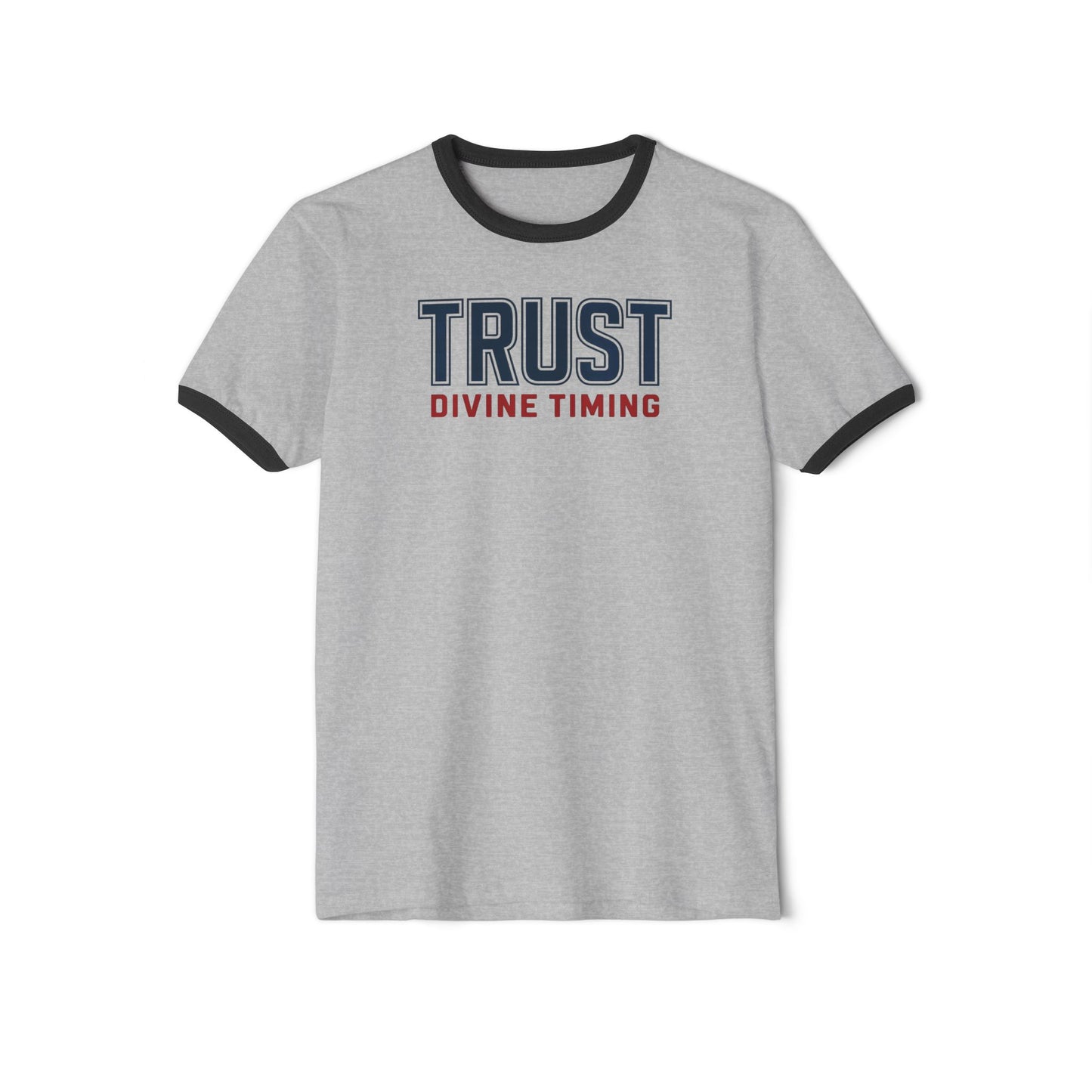 "Trust Divine Timing" #02, Unisex Cotton Ringer T-Shirt