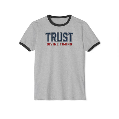 "Trust Divine Timing" #02, Unisex Cotton Ringer T-Shirt