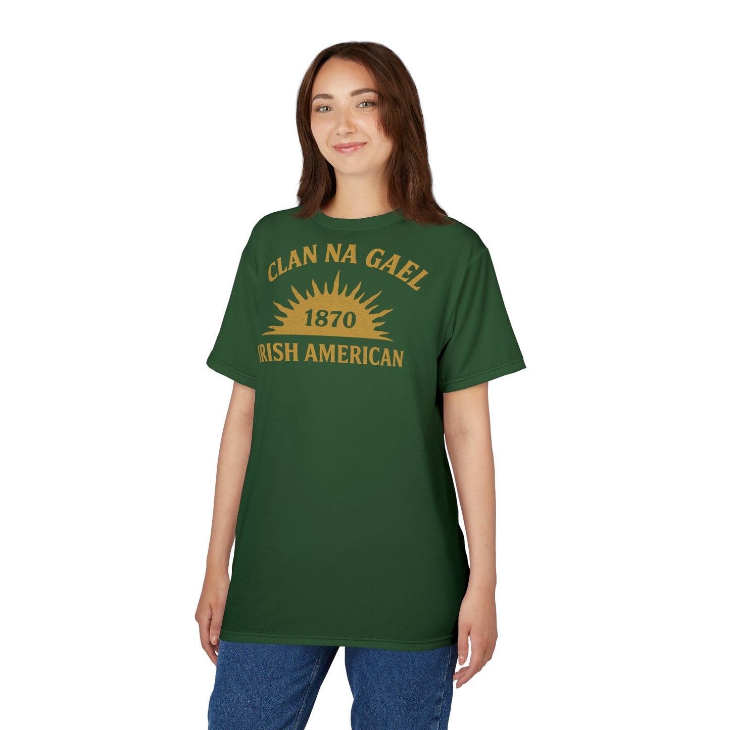 "Clan na Gael - Irish American", Unisex T-shirt (Brithemain Green)