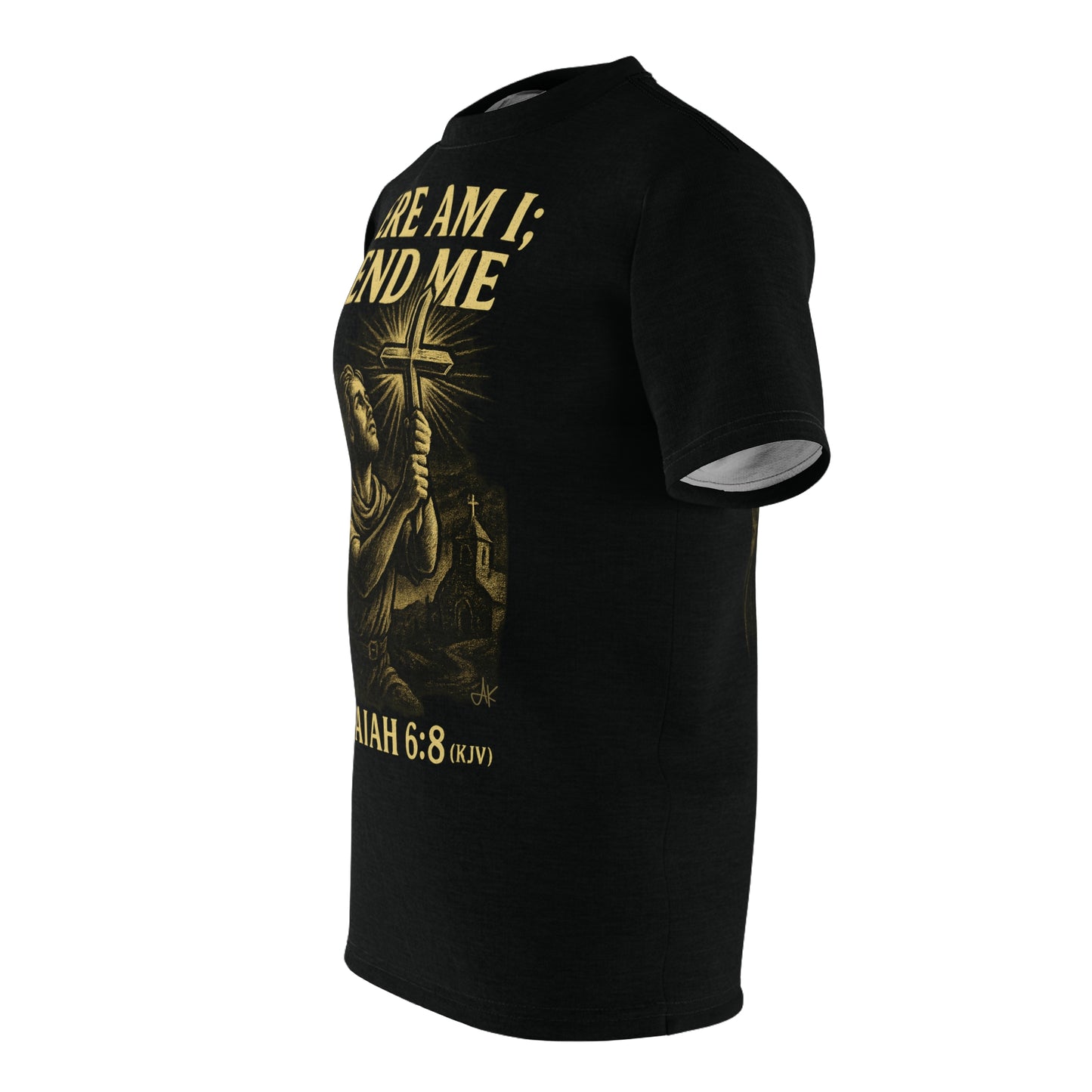 "Isaiah 6:8 (KJV)", Wearable Art Unisex T-shirt (Peatshadow Black)