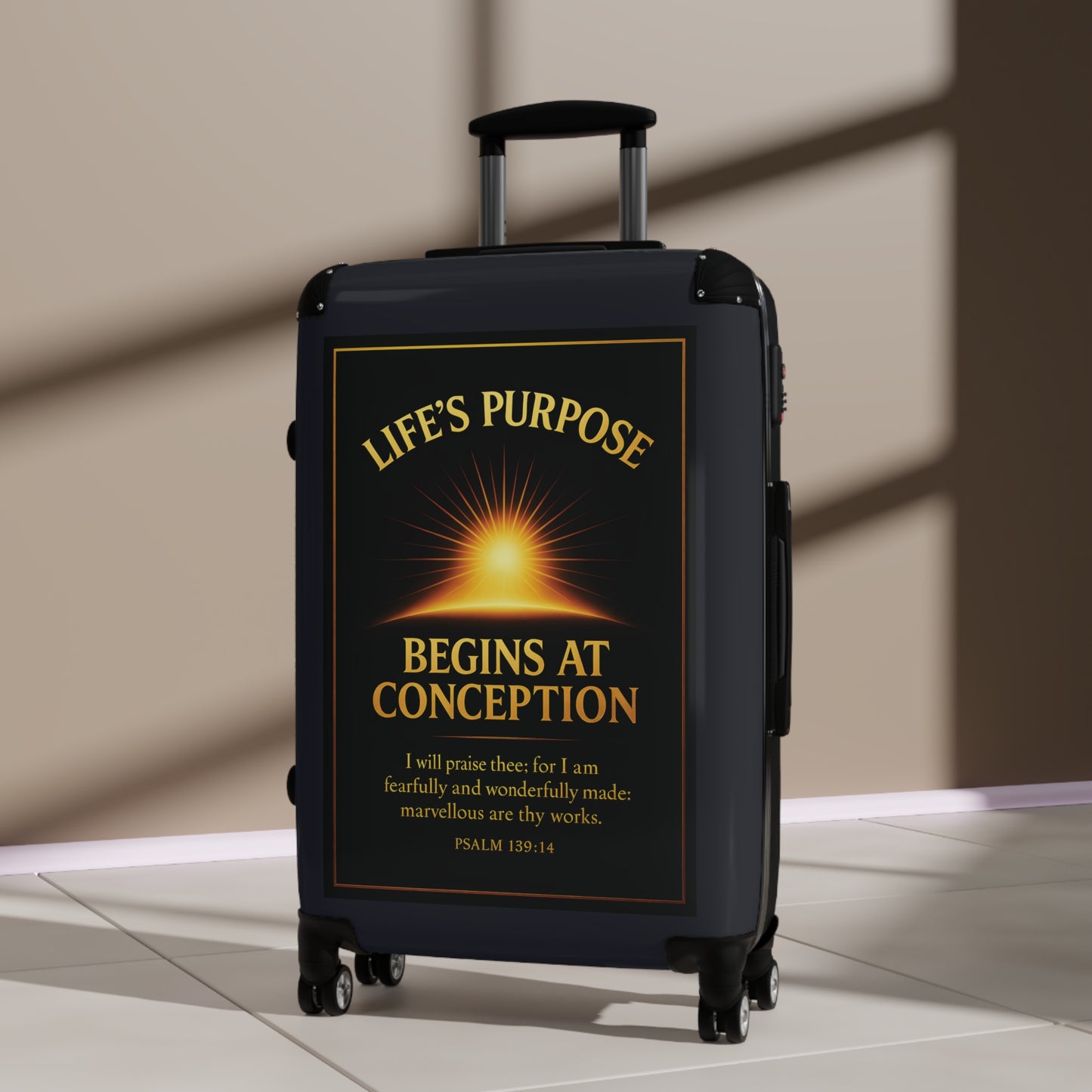 "Life's Purpose, Psalm 139:14", Suitcase (Black Denim)