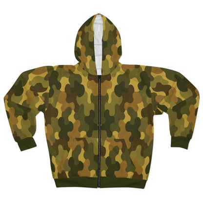 "SASR inspired Day-Ops Camouflage" Style 01, Unisex Wearable Art Zip Hoodie (SASR Green Coffs & Waist)
