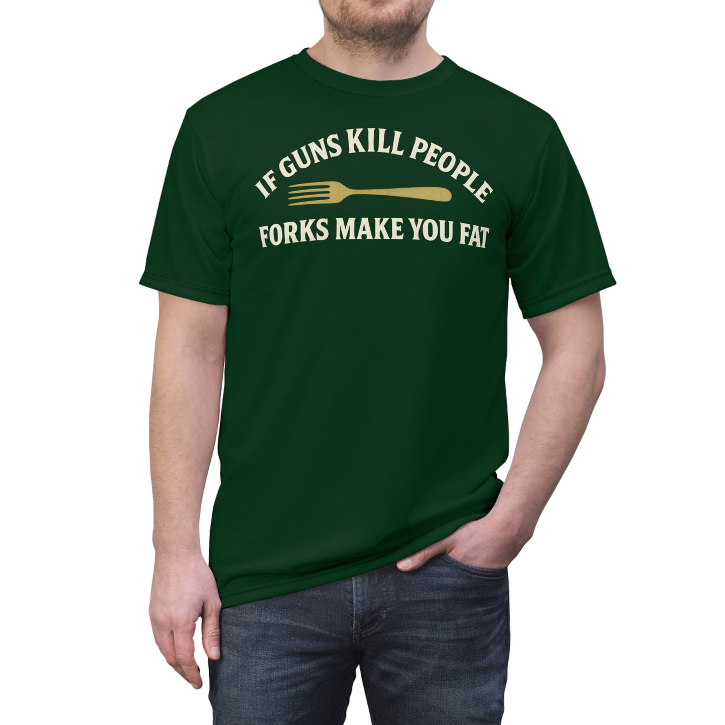 ''Forks Make You Fat", Unisex T-shirt (Monsoon Green)