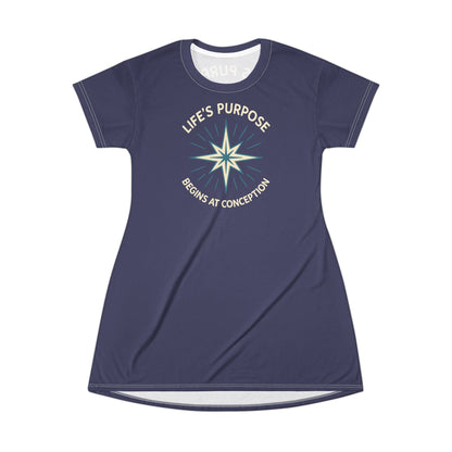 "Life's Purpose Begins at Conception #01", T-Shirt Dress (Ancient Storm)