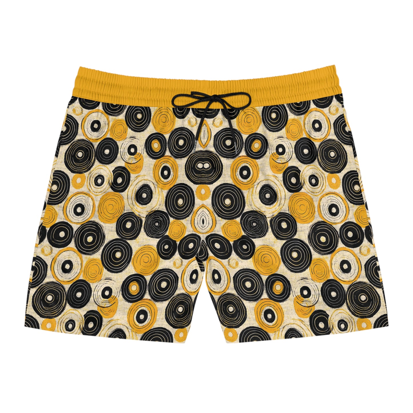 "Old 45's", Men's Mid-Length Swim Shorts (Cyber Yellow Cuffs)