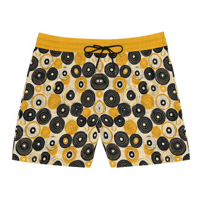 "Old 45's", Men's Mid-Length Swim Shorts (Cyber Yellow Cuffs)