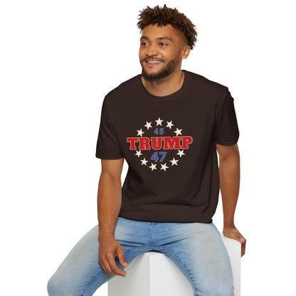 "Trump 45-47 Circle of Stars", Unisex Softstyle T-Shirt
