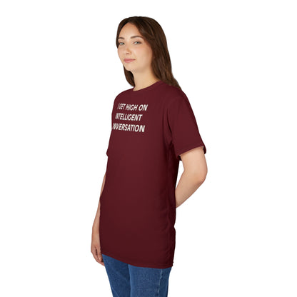 "Intelligent Conversation", Unisex T-shirt (Summer Cherry Red)