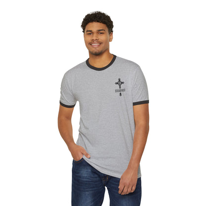 "Steadfast Cross", Unisex Cotton Ringer T-Shirt