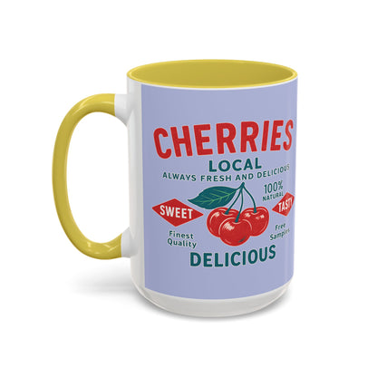 "Delicious Cherries", Colorful Mugs (11oz, 15oz) (Retro Periwinkle)