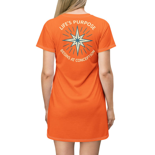 "Life's Purpose Begins at Conception #01", T-Shirt Dress (Orange Juice)
