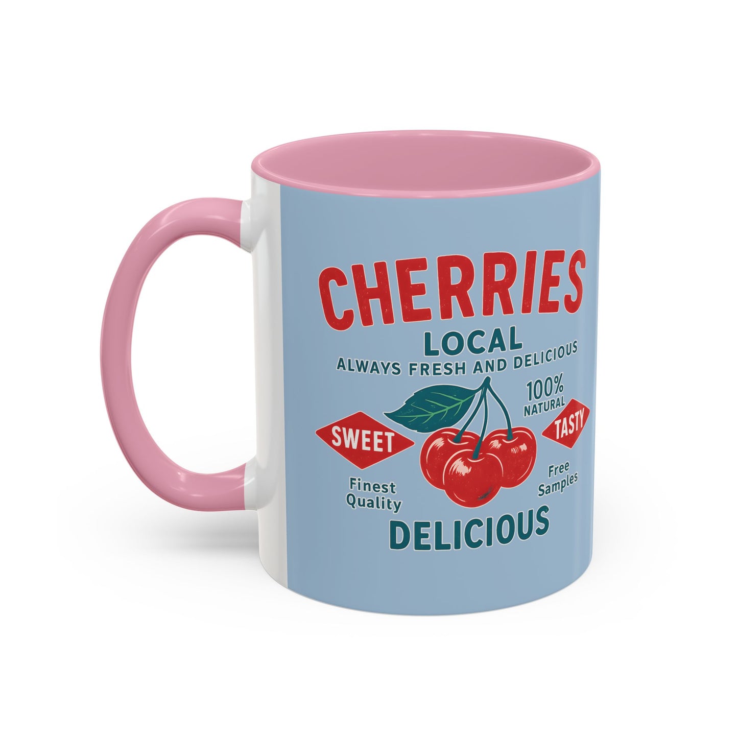 "Delicious Cherries", Colorful Mugs (11oz, 15oz) (Retro Sky)