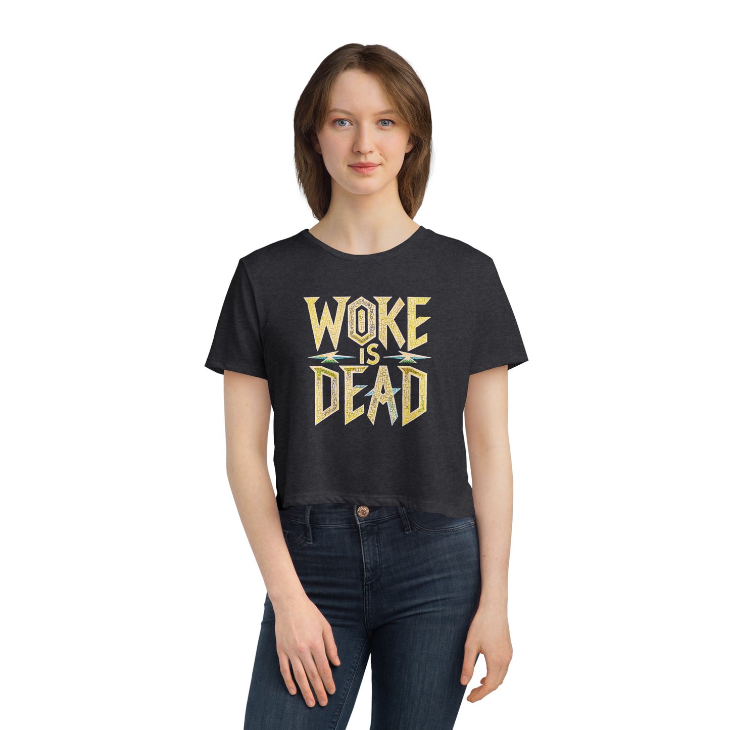 "Woke is Dead", Women's Flowy Cropped Tee