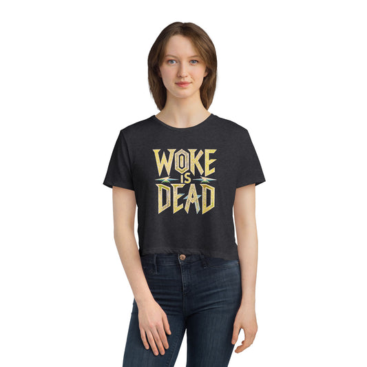 "Woke is Dead", Women's Flowy Cropped Tee