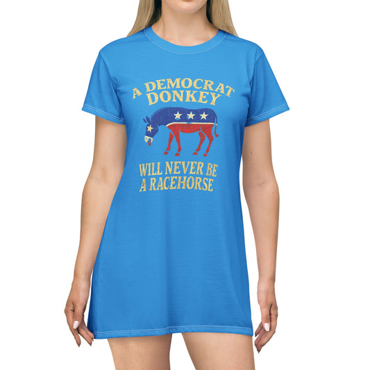 "A Democrat Donkey", T-Shirt Dress (Democrat Blue)