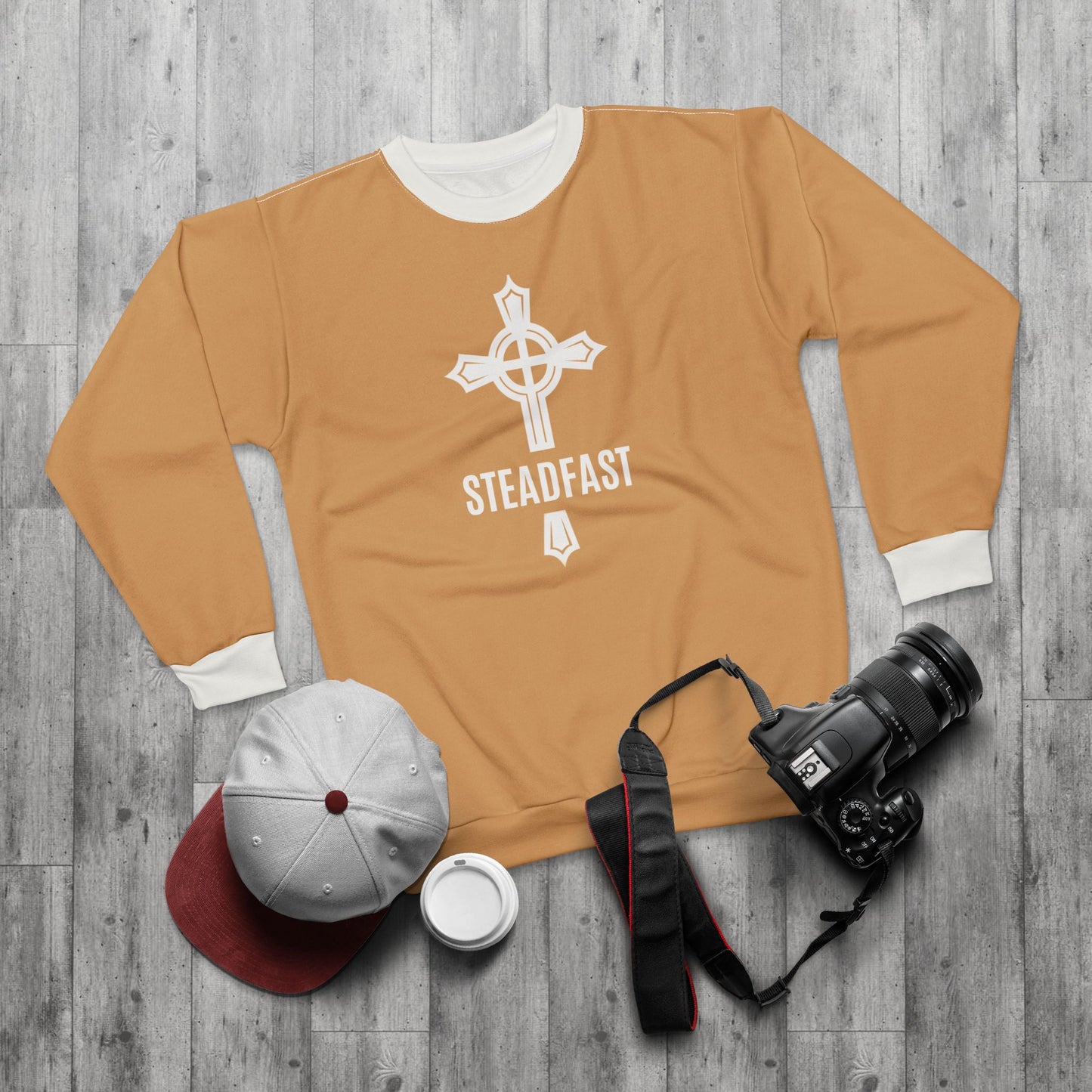 "Steadfast Cross", Unisex Sweatshirt (Camel Brown)
