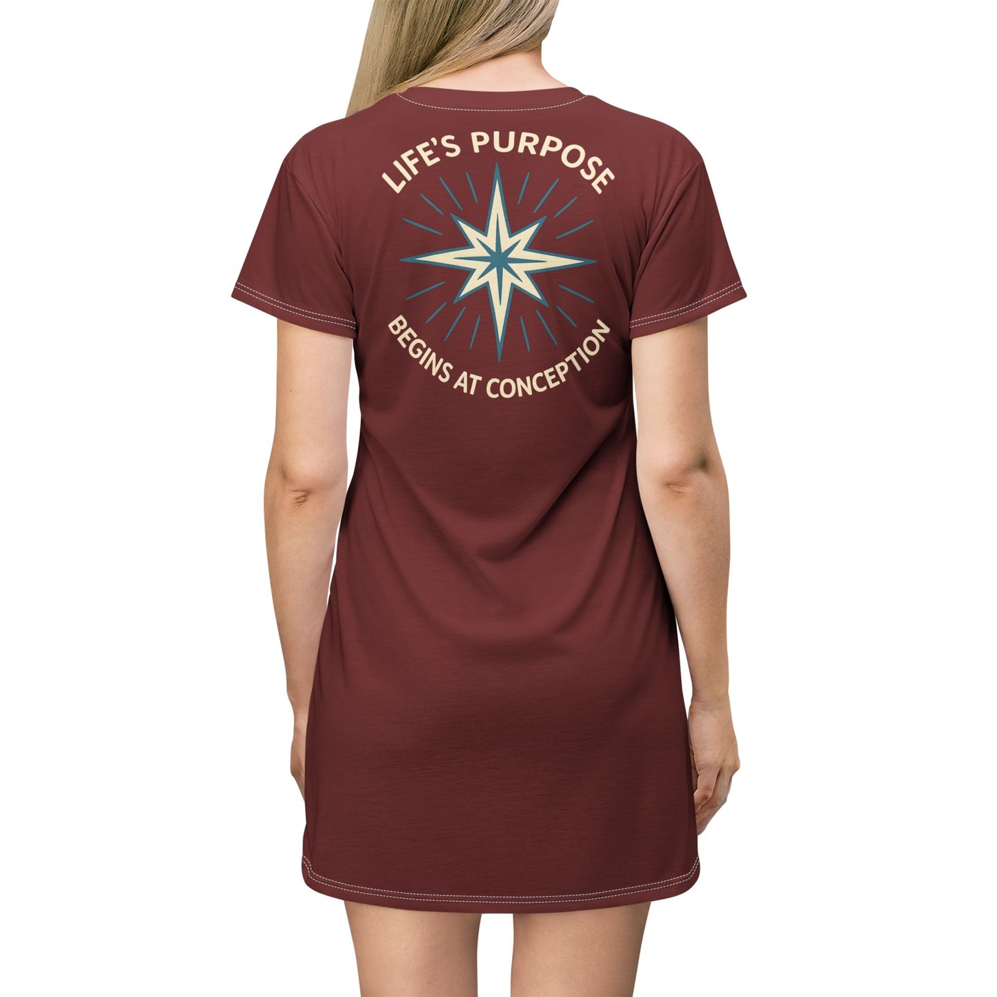 "Life's Purpose Begins at Conception #01", T-Shirt Dress (Spartan Red)