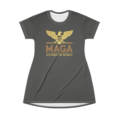 "MAGA - Restoring the Republic", T-Shirt Dress (Panzer Grey)