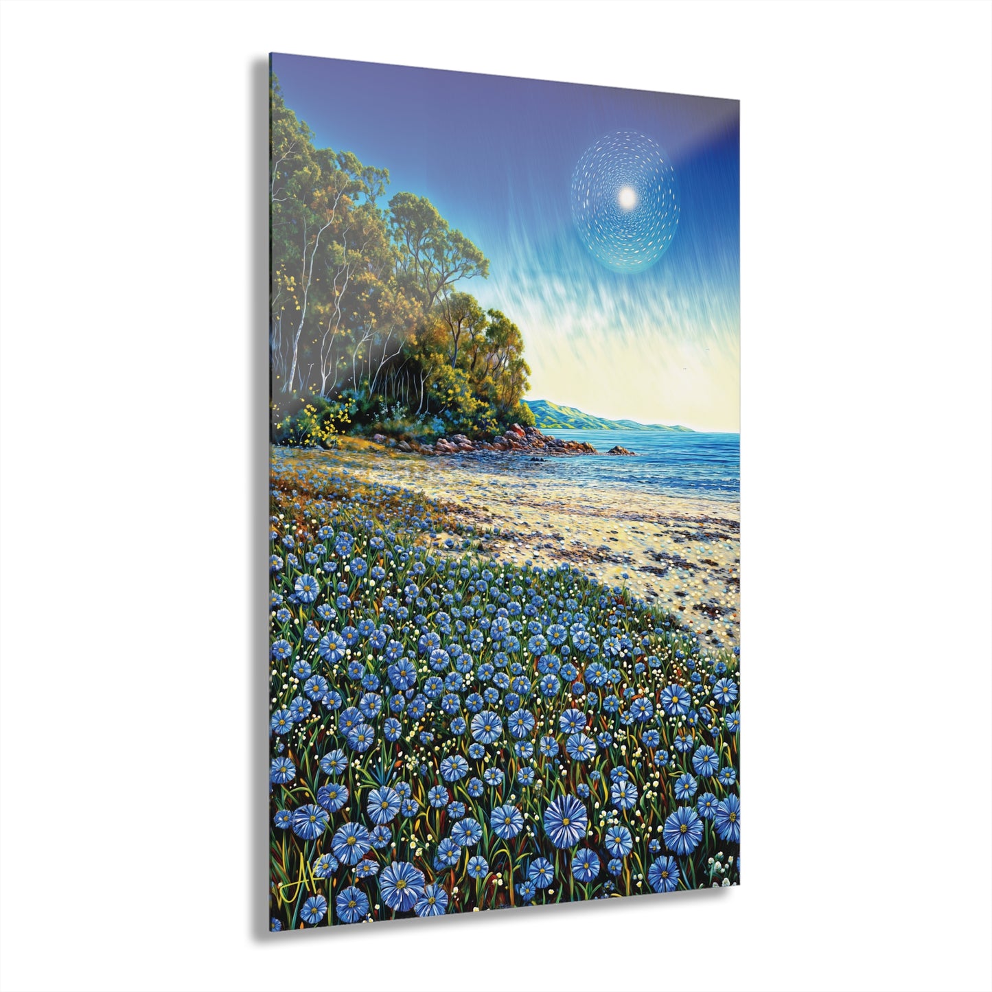 "Azure Petals on Silver Shore", Fine Art Acrylic Wall Prints (French Cleat Hanging)