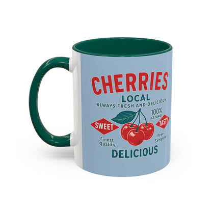 "Delicious Cherries", Colorful Mugs (11oz, 15oz) (Retro Sky)