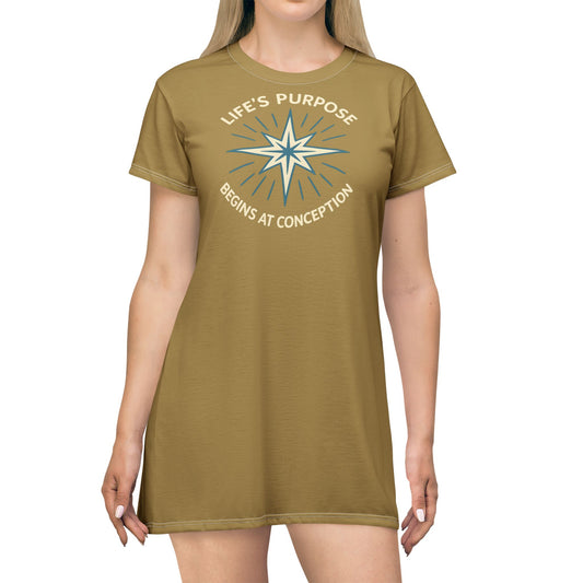 "Life's Purpose Begins at Conception #01", T-Shirt Dress (Olvene Shade)