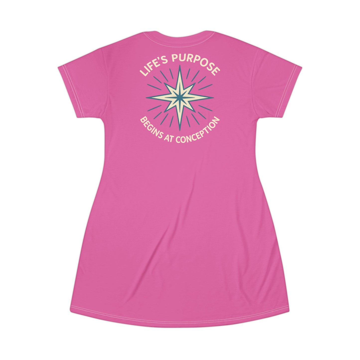 "Life's Purpose Begins at Conception #01", T-Shirt Dress (Rosy Pink)