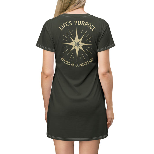 "Life's Purpose Begins at Conception #02", T-Shirt Dress (Rangitoto Green)