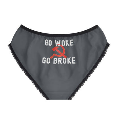"Go Woke Go Broke (Communist)", Women's Briefs (Hebridean Grey)