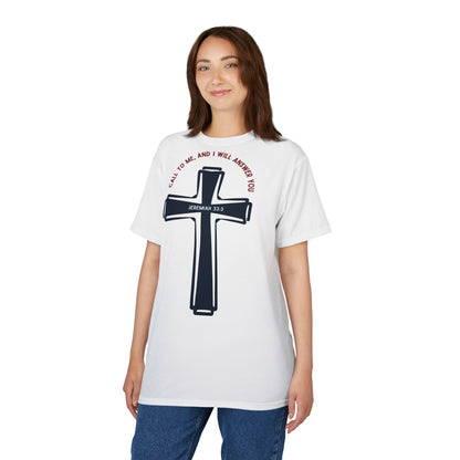 "Call to Me - Jeremiah 33:3" #01, Unisex Tee (Linen White)