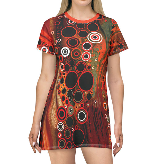 "Abstract #08", Wearable Fine Art T-Shirt Dress (Tangelo Orange Collar)