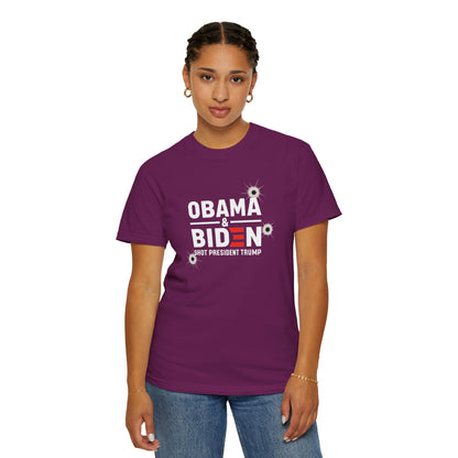 "Obama & Biden Shot President Trump", Unisex Black T-shirt