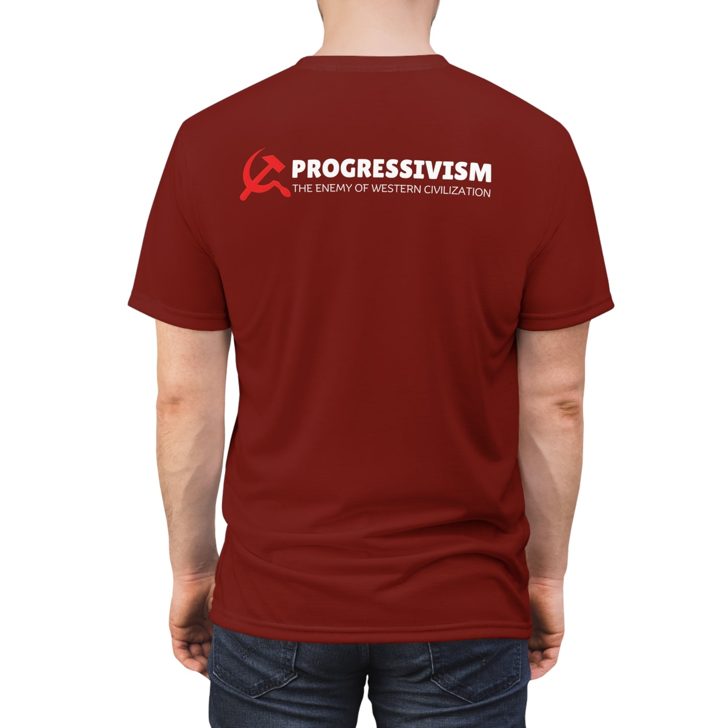 "Progressivism - Enemy of Western Civilization", Unisex Tee (Dark Scarlet)