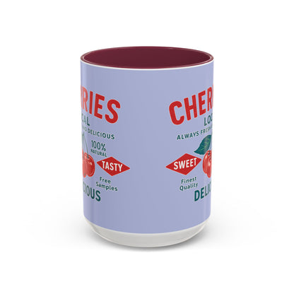 "Delicious Cherries", Colorful Mugs (11oz, 15oz) (Retro Periwinkle)