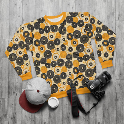 "Old 45's", Wearable Pattern Art Unisex Sweatshirt (Cyber Yellow Cuffs)