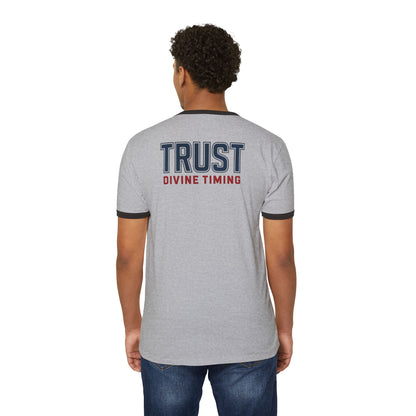"Trust Divine Timing" #02, Unisex Cotton Ringer T-Shirt