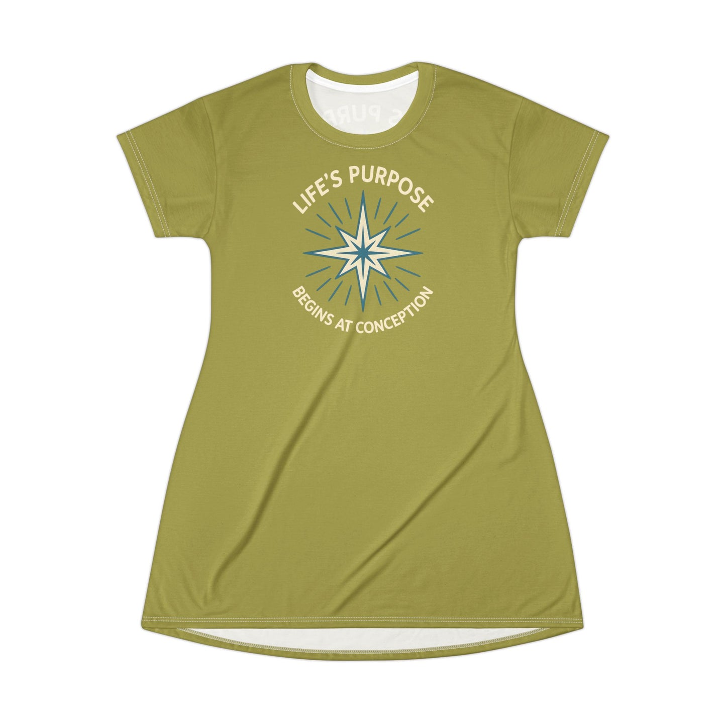 "Life's Purpose Begins at Conception #01", T-Shirt Dress (Lentil Sprout)