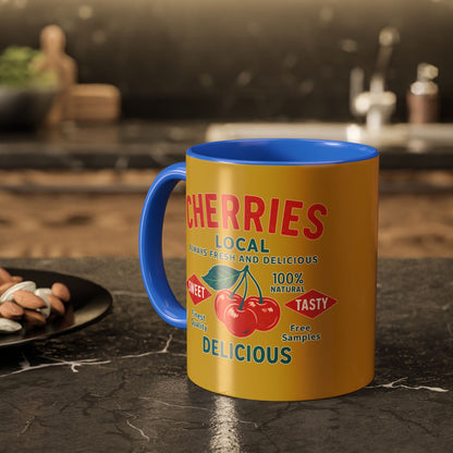 "Delicious Cherries", Colorful Mugs (11oz, 15oz) (Forgelight Gold)