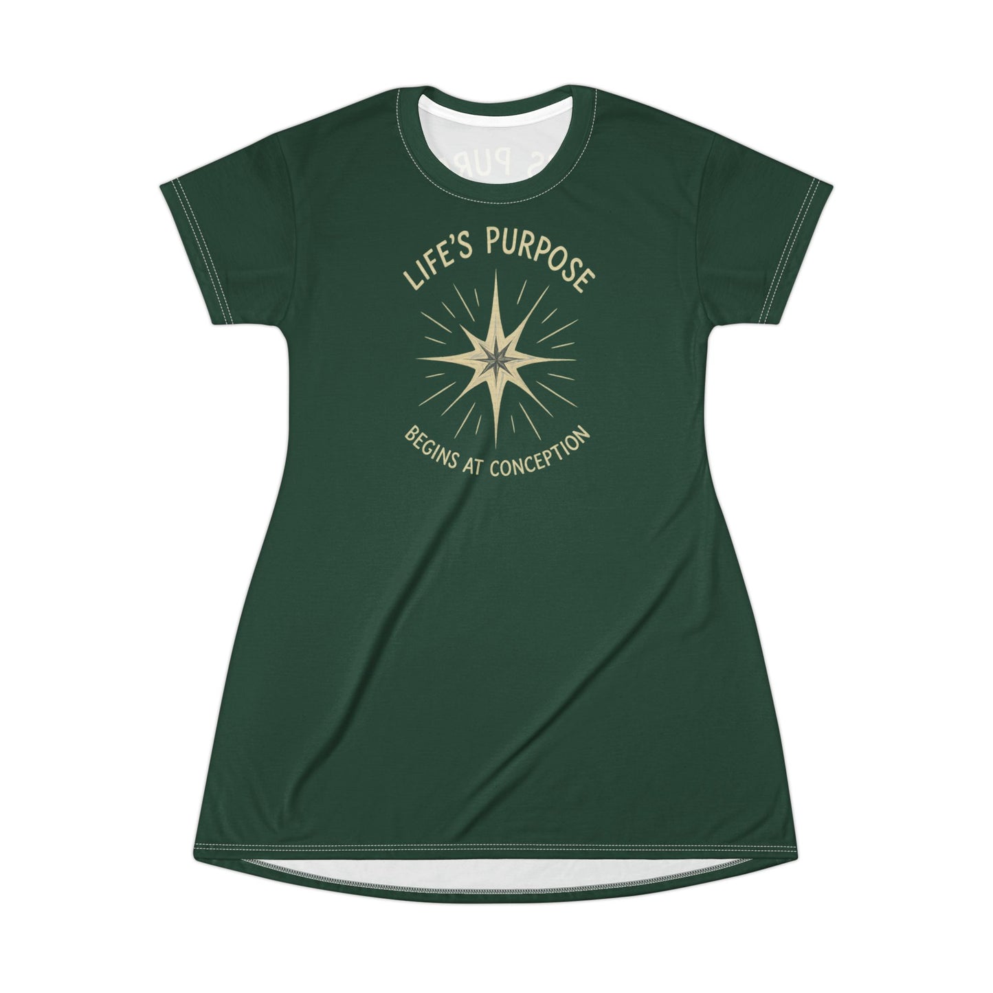 "Life's Purpose Begins at Conception #02", T-Shirt Dress (Alaskan Moss)