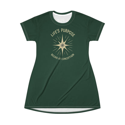 "Life's Purpose Begins at Conception #02", T-Shirt Dress (Alaskan Moss)