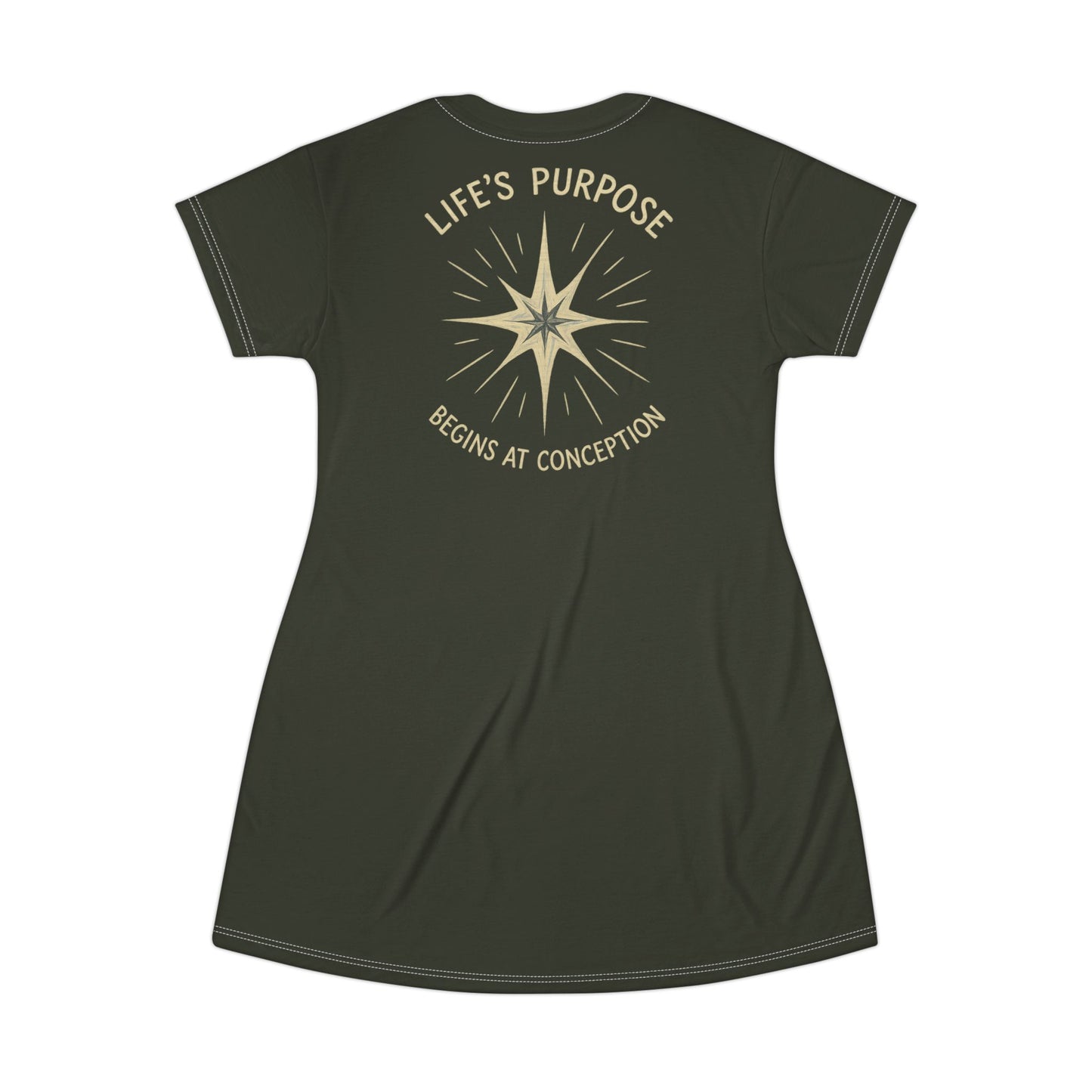 "Life's Purpose Begins at Conception #02", T-Shirt Dress (Rangitoto Green)