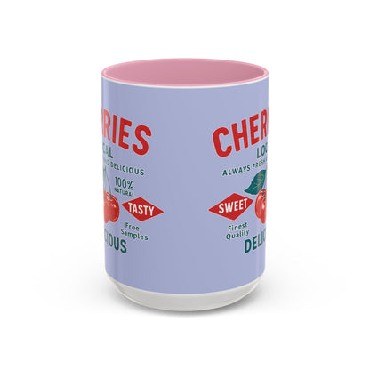 "Delicious Cherries", Colorful Mugs (11oz, 15oz) (Retro Periwinkle)