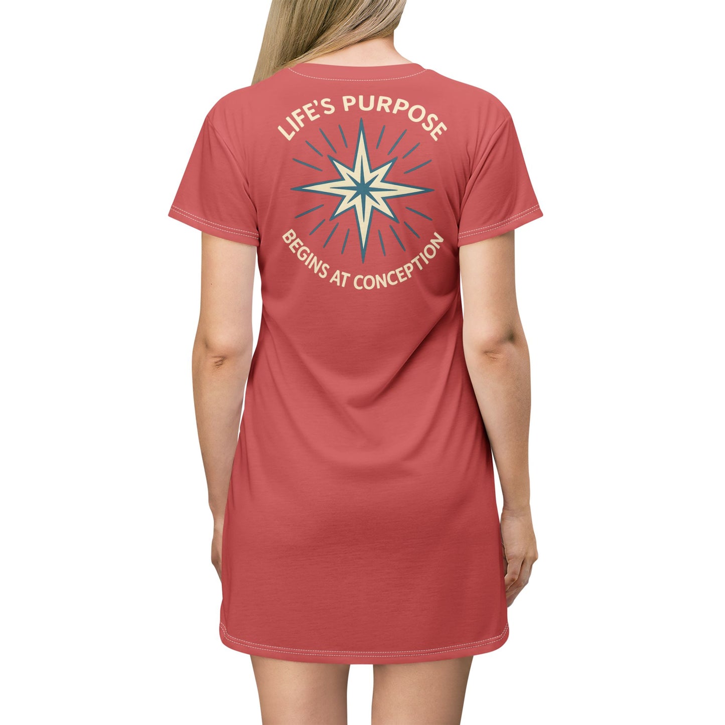 "Life's Purpose Begins at Conception #01", T-Shirt Dress (Faded Cherry)