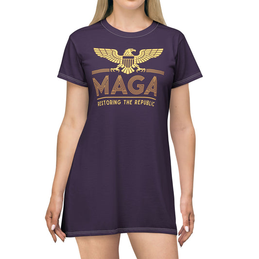 "MAGA - Restoring the Republic", T-Shirt Dress (Imperial Purple)