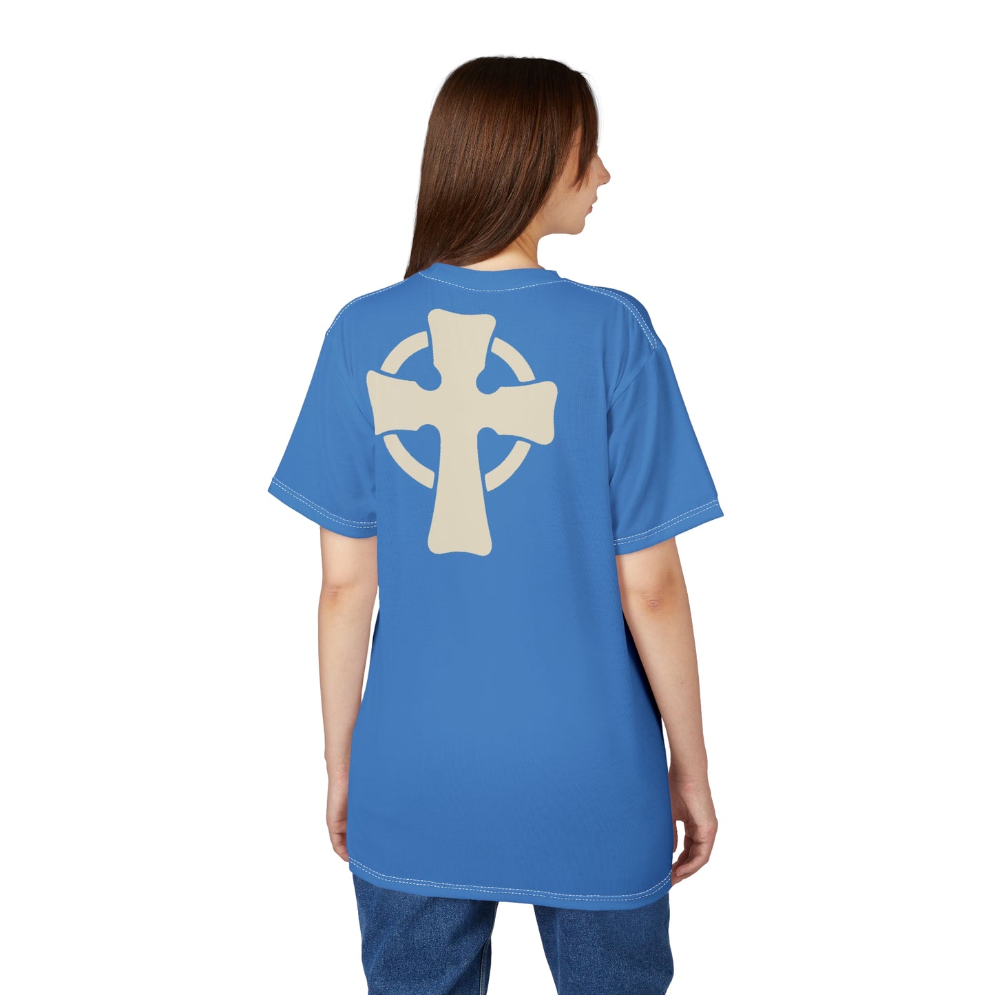 "Retro Jesus", Unisex T-shirt (Pop Cyan-Atlantic)