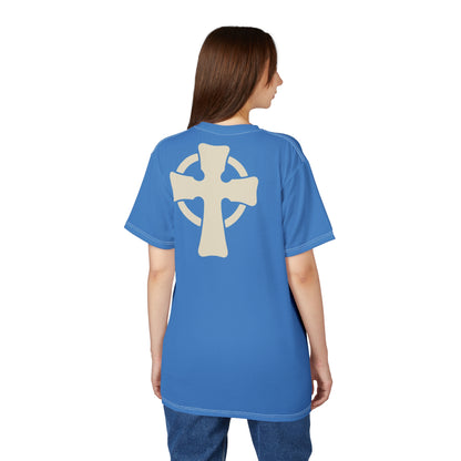 "Retro Jesus", Unisex T-shirt (Pop Cyan-Atlantic)