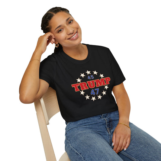 "Trump 45-47 Circle of Stars", Unisex Softstyle T-Shirt