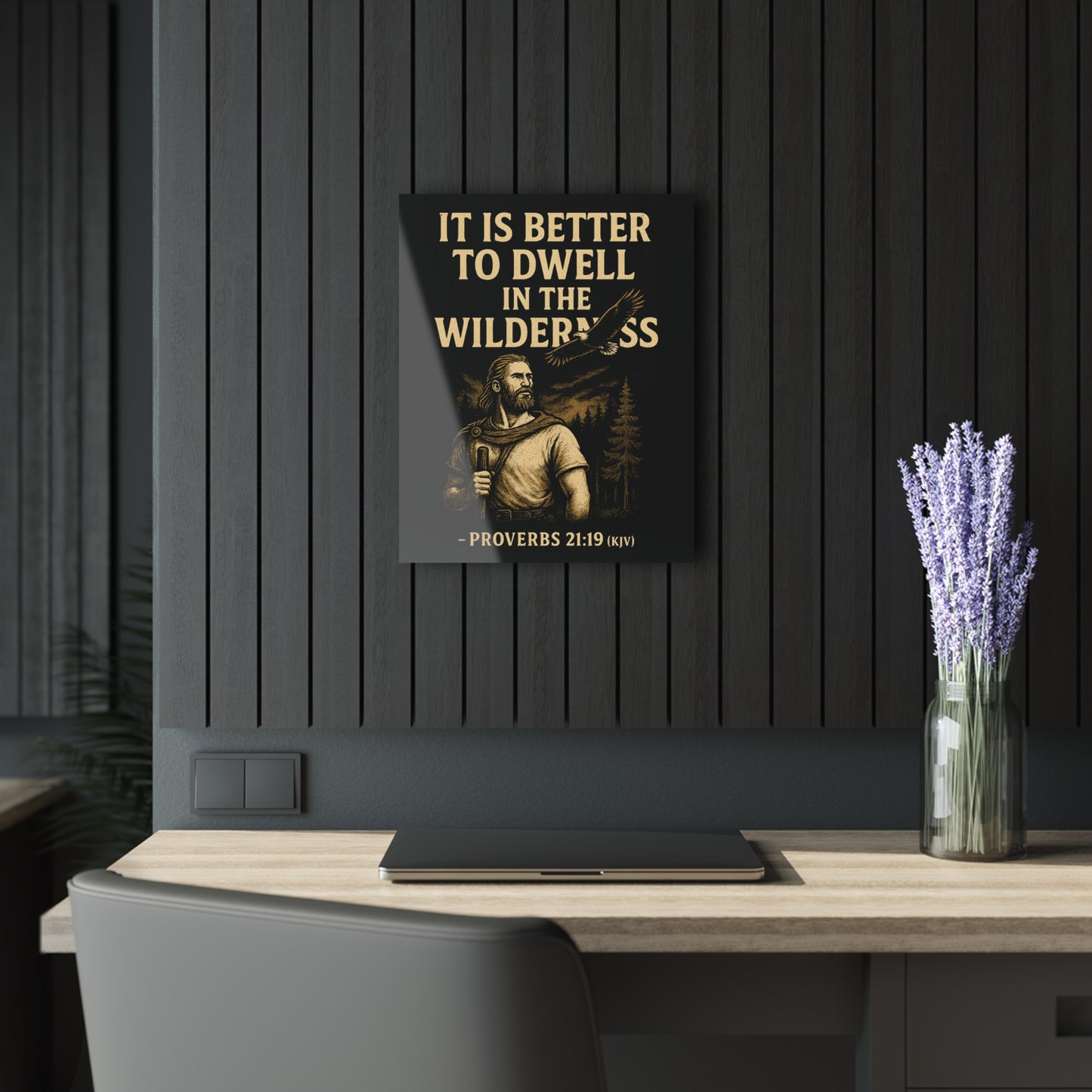 "Proverbs 21:19 (KJV)", Acrylic Wall Prints (French Cleat Hanging) (Peatshadow Black)