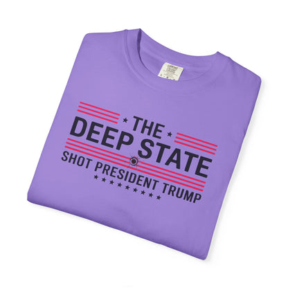 "The Deep State Shot President Trump" #02, Unisex White T-shirt